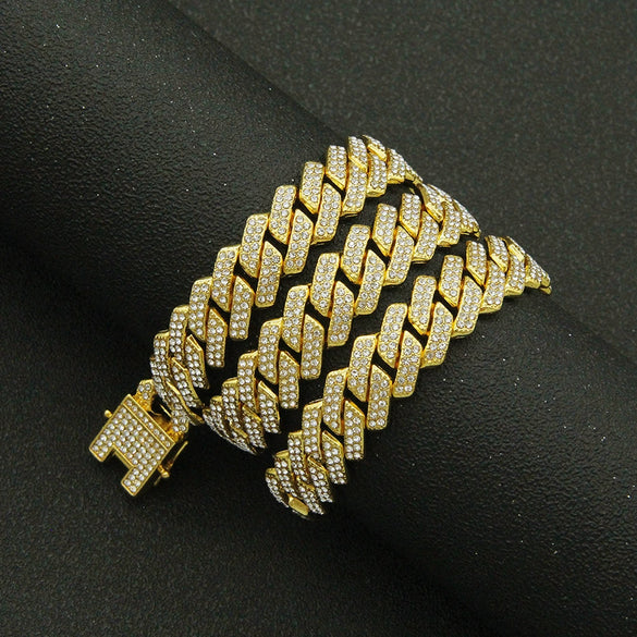 Alloy Geometric Diamond Men's Cuban Chain Bracelet Punk Hipster Jewelry