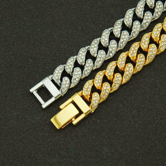 Alloy Geometric Diamond Men's Hipster Punk Fashion Cuban Chain Bracelet
