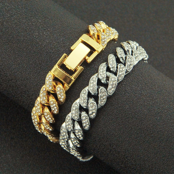 Alloy Geometric Diamond Men's Hipster Punk Fashion Cuban Chain Bracelet