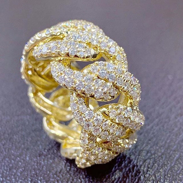 Alloy Geometric Diamond Men's Ring Hiphop Winding Chain Accessory