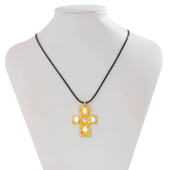 Alloy Geometric Diamond Minimalist Style Leather Wax Thread Pendant Necklace For Women