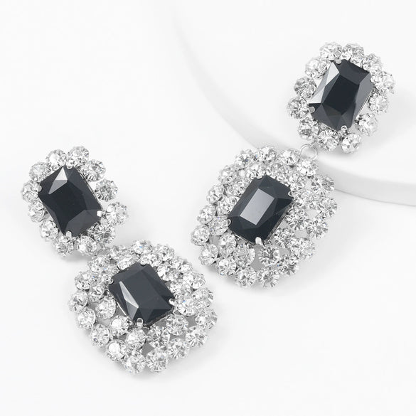 Alloy Geometric Diamond Rhinestone Glass Diamond Earrings