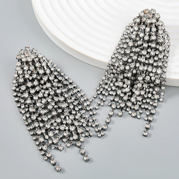 Alloy Geometric Diamond Rhinestone Tassel Earrings For Women