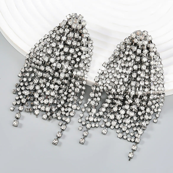 Alloy Geometric Diamond Rhinestone Tassel Earrings For Women