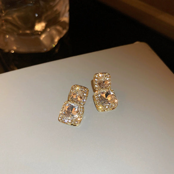 Alloy Geometric Diamond Square Earrings