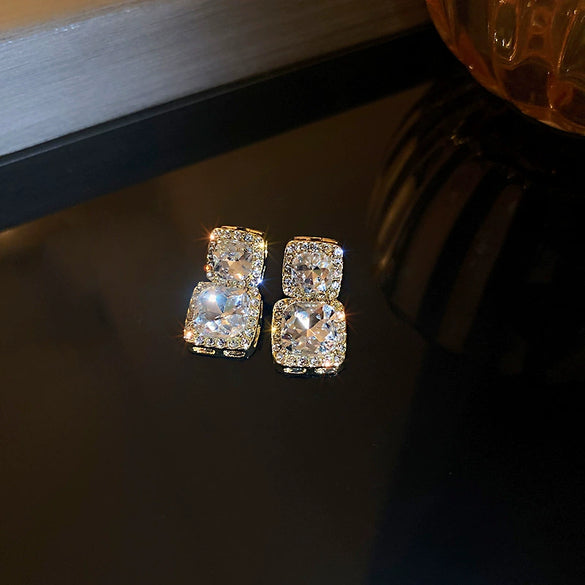 Alloy Geometric Diamond Square Earrings