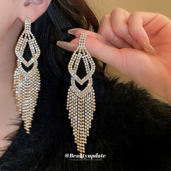 Alloy Geometric Diamond Tassel Earrings For Women Highend Fashion