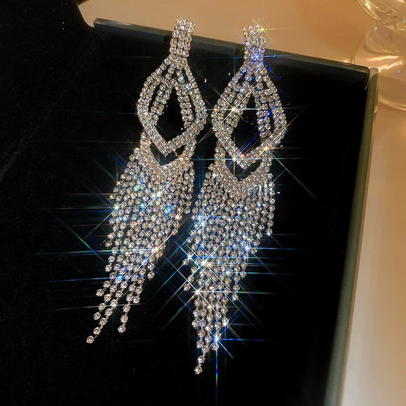 Alloy Geometric Diamond Tassel Earrings For Women Highend Fashion