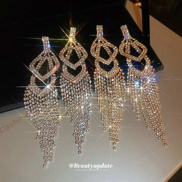 Alloy Geometric Diamond Tassel Earrings For Women Highend Fashion
