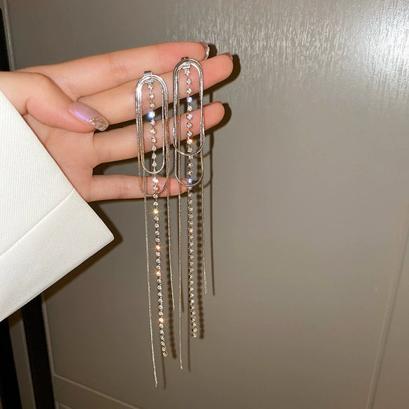 Alloy Geometric Diamond Tassel Earrings