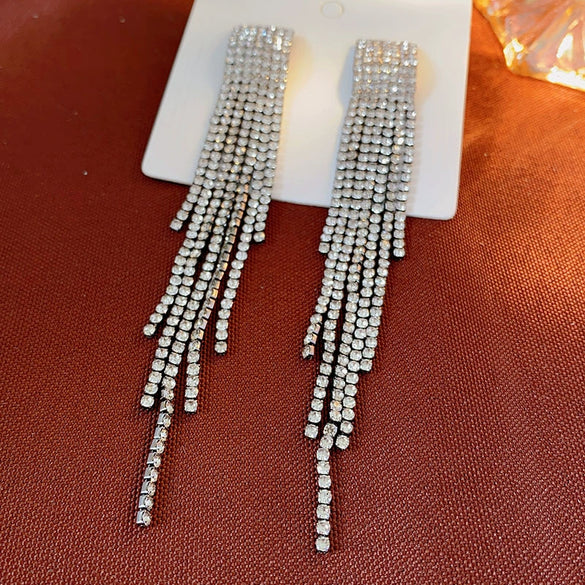 Alloy Geometric Diamond Tassel Earrings