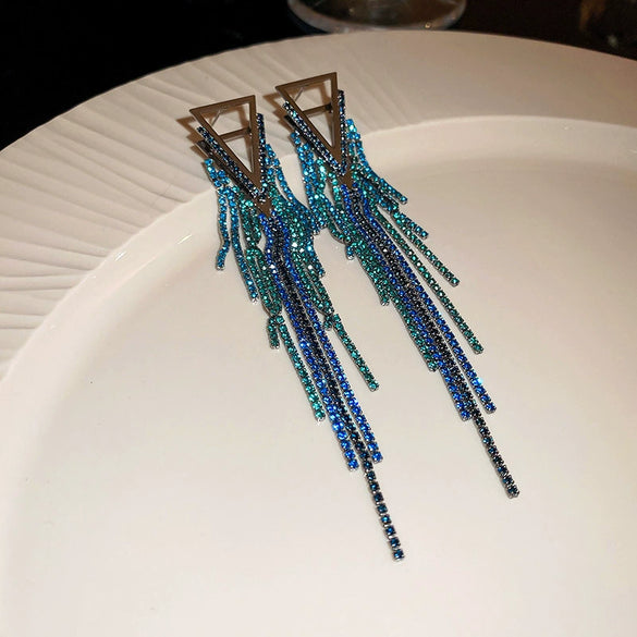Alloy Geometric Diamond Tassel Earrings