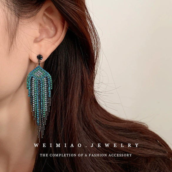 Alloy Geometric Diamond Tassel Earrings