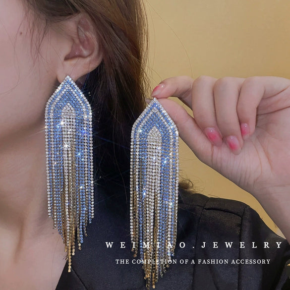 Alloy Geometric Diamond Tassel Earrings