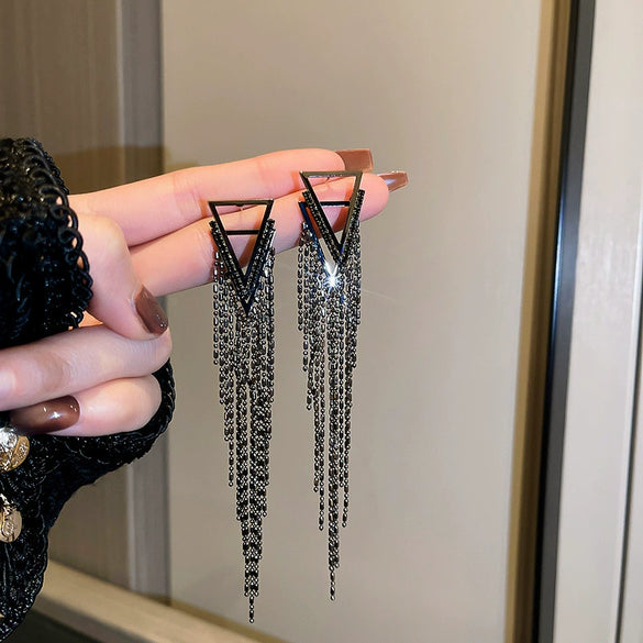 Alloy Geometric Diamond Tassel Earrings