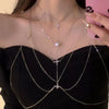 Alloy Geometric Diamondembedded Long Necklace With Exaggerated Tassel Shoulder Chain For Women