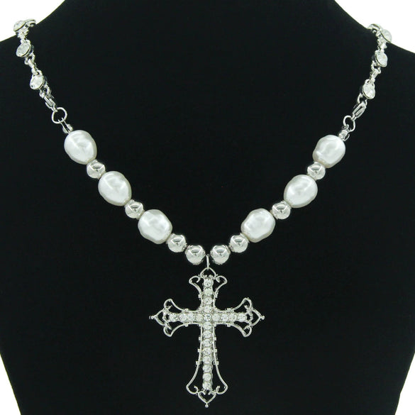 Alloy Geometric Diamondencrusted Cross Pendant Necklace For Women