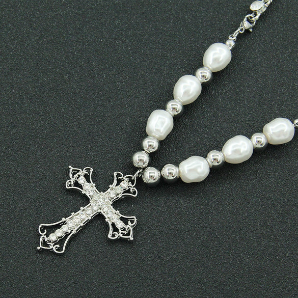 Alloy Geometric Diamondencrusted Cross Pendant Necklace For Women