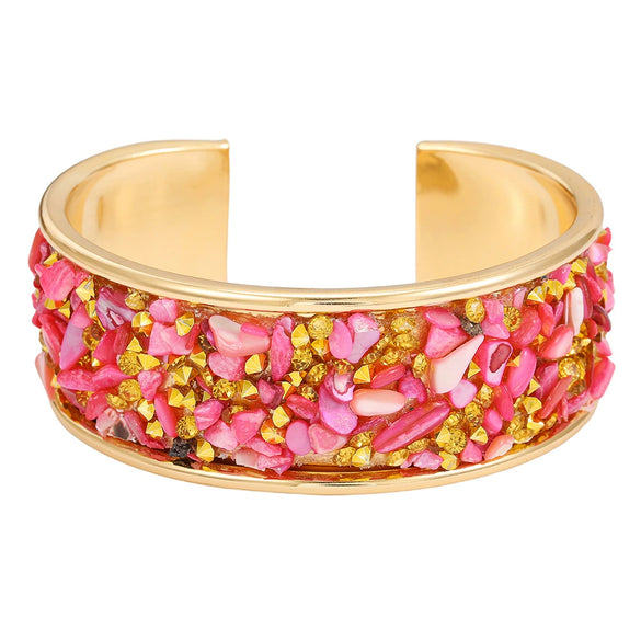 Alloy Geometric Diamondencrusted Electroplated Multilayered Glossy Cut Out Open Bracelet For Unisex