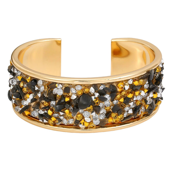 Alloy Geometric Diamondencrusted Electroplated Multilayered Glossy Cut Out Open Bracelet For Unisex