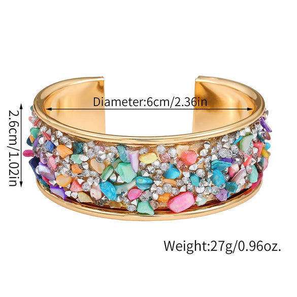 Alloy Geometric Diamondencrusted Electroplated Multilayered Glossy Cut Out Open Bracelet For Unisex