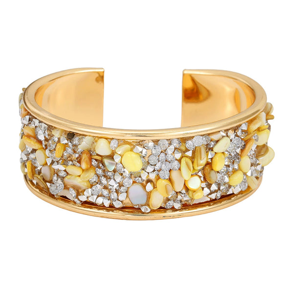 Alloy Geometric Diamondencrusted Electroplated Multilayered Glossy Cut Out Open Bracelet For Unisex