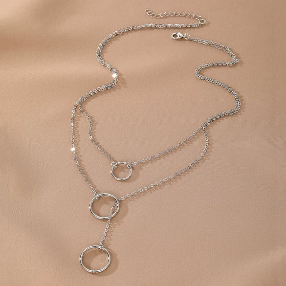 Alloy Geometric Double Ring Highend Necklace For Women With Electroplating Treatment