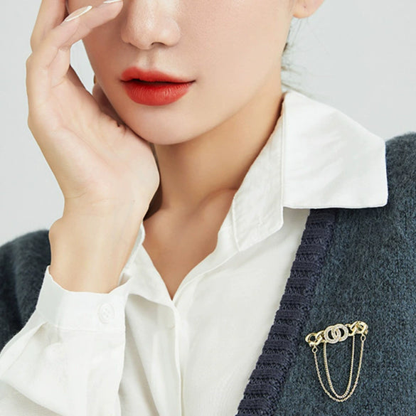 Alloy Geometric Double Ring Tassel Design Electroplated Brooch Women's Accessories