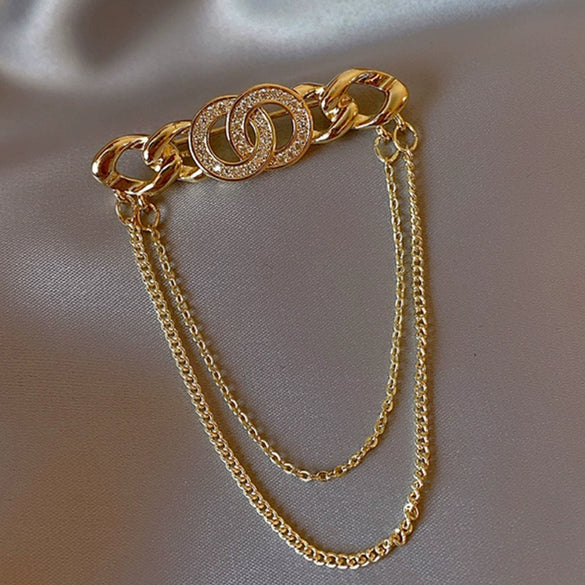 Alloy Geometric Double Ring Tassel Design Electroplated Brooch Women's Accessories