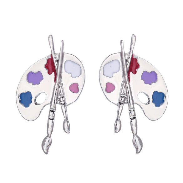 Alloy Geometric Dripping Oil Asymmetric Palette Brush Earrings For Women
