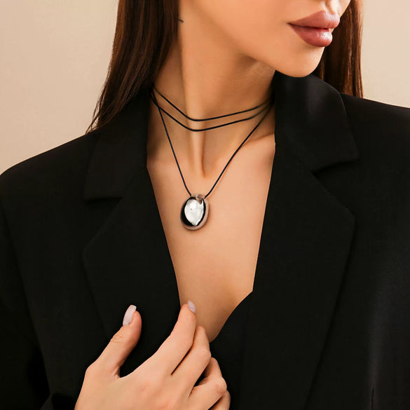 Alloy Geometric Egg Noodle Choker Women's Wax Line Necklace Jewelry