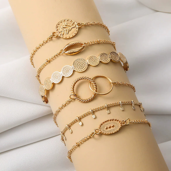 Alloy Geometric Electroplated Butterfly Drop Oil Crescent Coin Open Combination Bracelet
