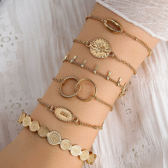 Alloy Geometric Electroplated Butterfly Drop Oil Crescent Coin Open Combination Bracelet