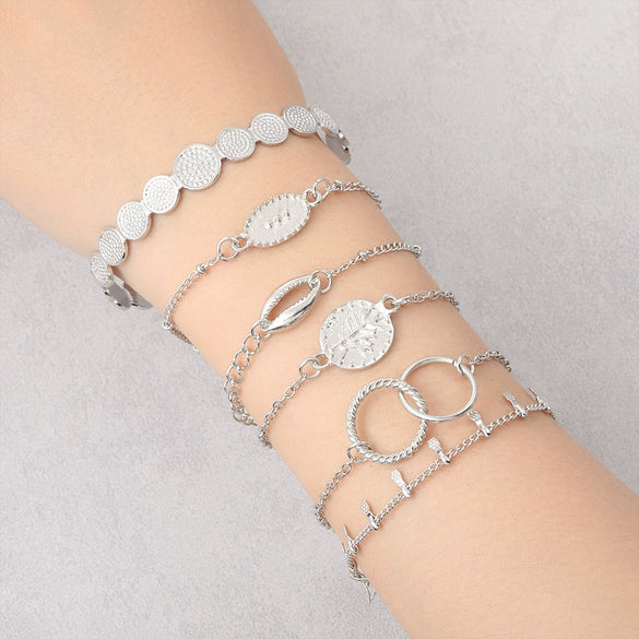 Alloy Geometric Electroplated Butterfly Drop Oil Crescent Coin Open Combination Bracelet
