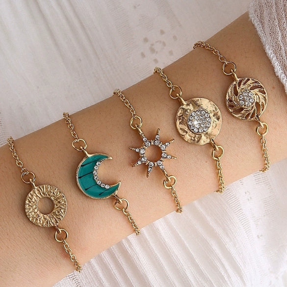Alloy Geometric Electroplated Butterfly Drop Oil Crescent Coin Open Combination Bracelet