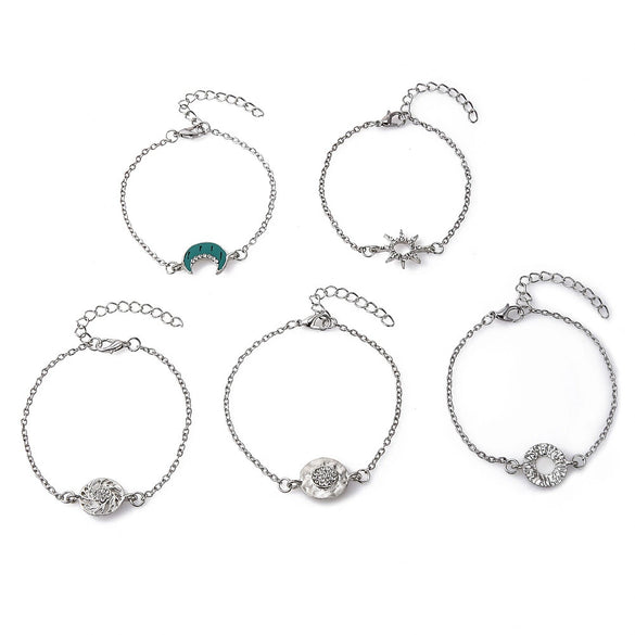 Alloy Geometric Electroplated Butterfly Drop Oil Crescent Coin Open Combination Bracelet