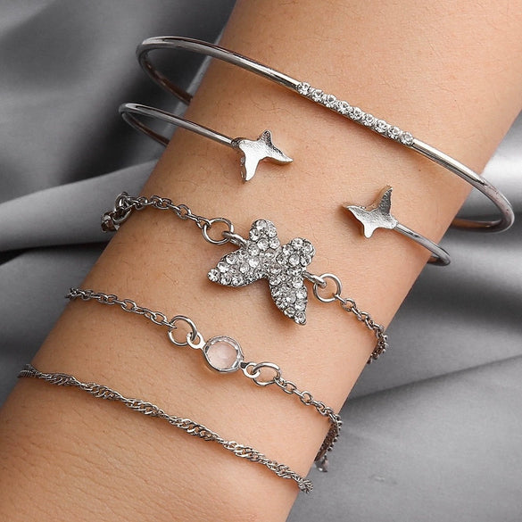 Alloy Geometric Electroplated Butterfly Drop Oil Crescent Coin Open Combination Bracelet