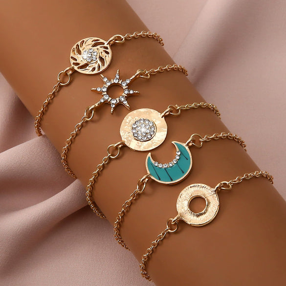 Alloy Geometric Electroplated Butterfly Drop Oil Crescent Coin Open Combination Bracelet