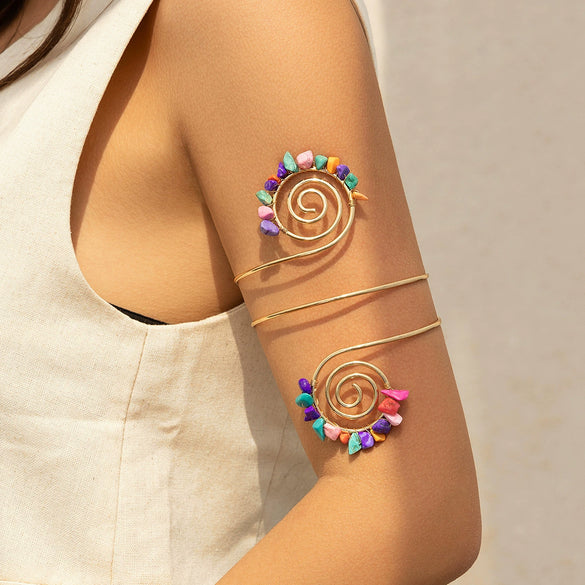 Alloy Geometric Electroplated Gravel Beaded Spiral Open Arm Bracelet Jewelry