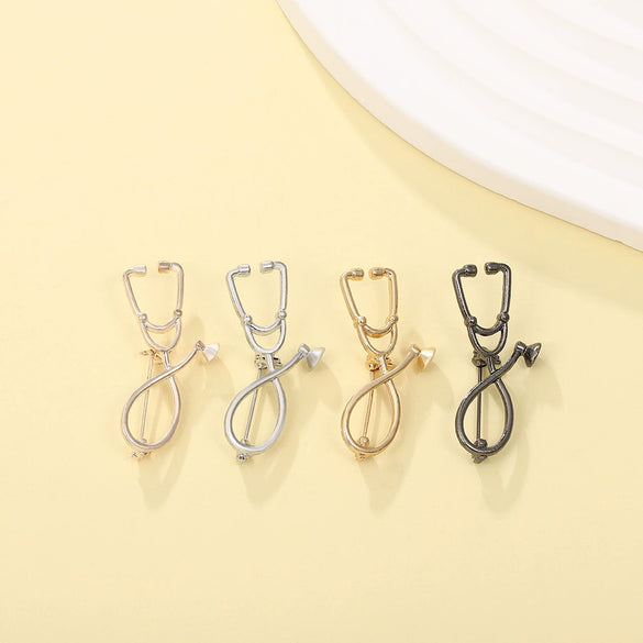 Alloy Geometric Electroplated Stethoscope Brooch Unisex Funny Accessories