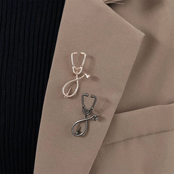 Alloy Geometric Electroplated Stethoscope Brooch Unisex Funny Accessories