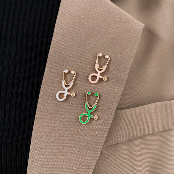 Alloy Geometric Electroplated Stethoscope Brooch Unisex Funny Accessories