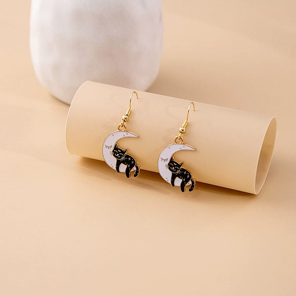 Alloy Geometric Electroplated Women's Halloween Horror Funny Skull Cat Sun Moon Earrings