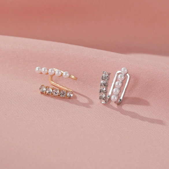 Alloy Geometric Electroplating Diamondencrusted Pearl Women's Ear Clip