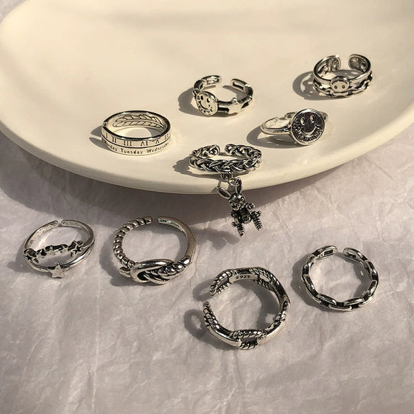 Alloy Geometric Electroplating Unisex Retro Open Multilayer Ring Hiphop Style Hand Jewelry