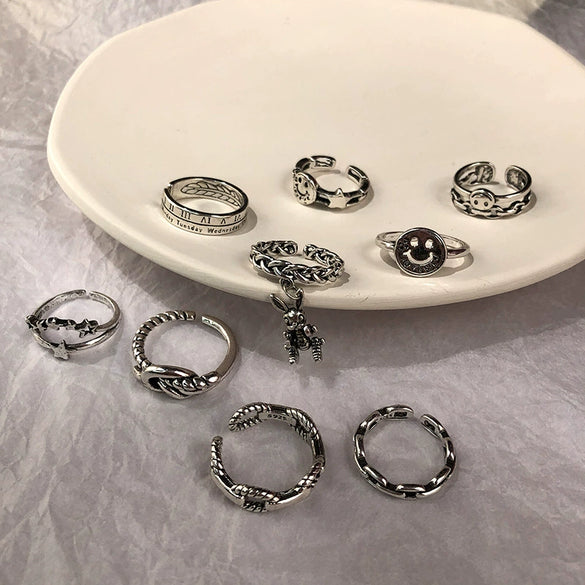 Alloy Geometric Electroplating Unisex Retro Open Multilayer Ring Hiphop Style Hand Jewelry