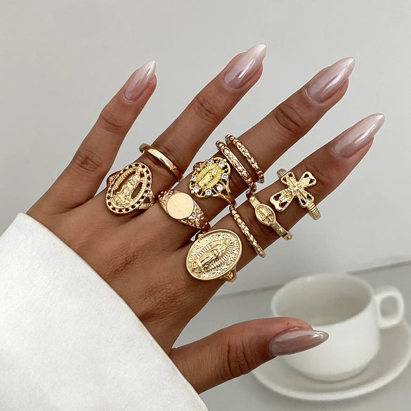 Alloy Geometric Exaggerate Style Electroplated Ring Set