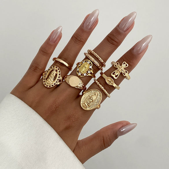 Alloy Geometric Exaggerate Style Electroplated Ring Set