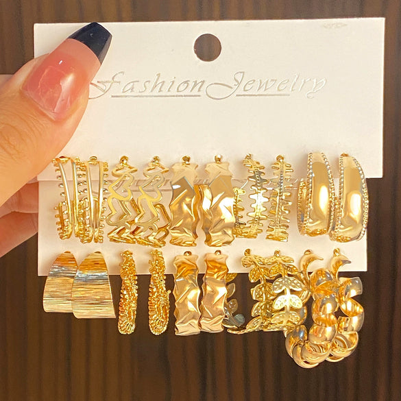 Alloy Geometric Exaggerated Design Electroplated Women's Earrings Suit Series