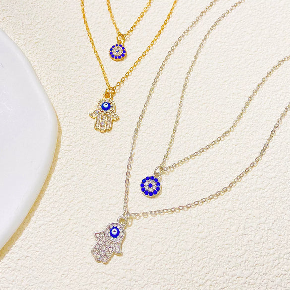 Alloy Geometric Eye Pendant Diamond Necklace For Women